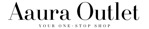 Logo of Aaura Outlet with tagline 'Your One-Stop Shop' on a white background